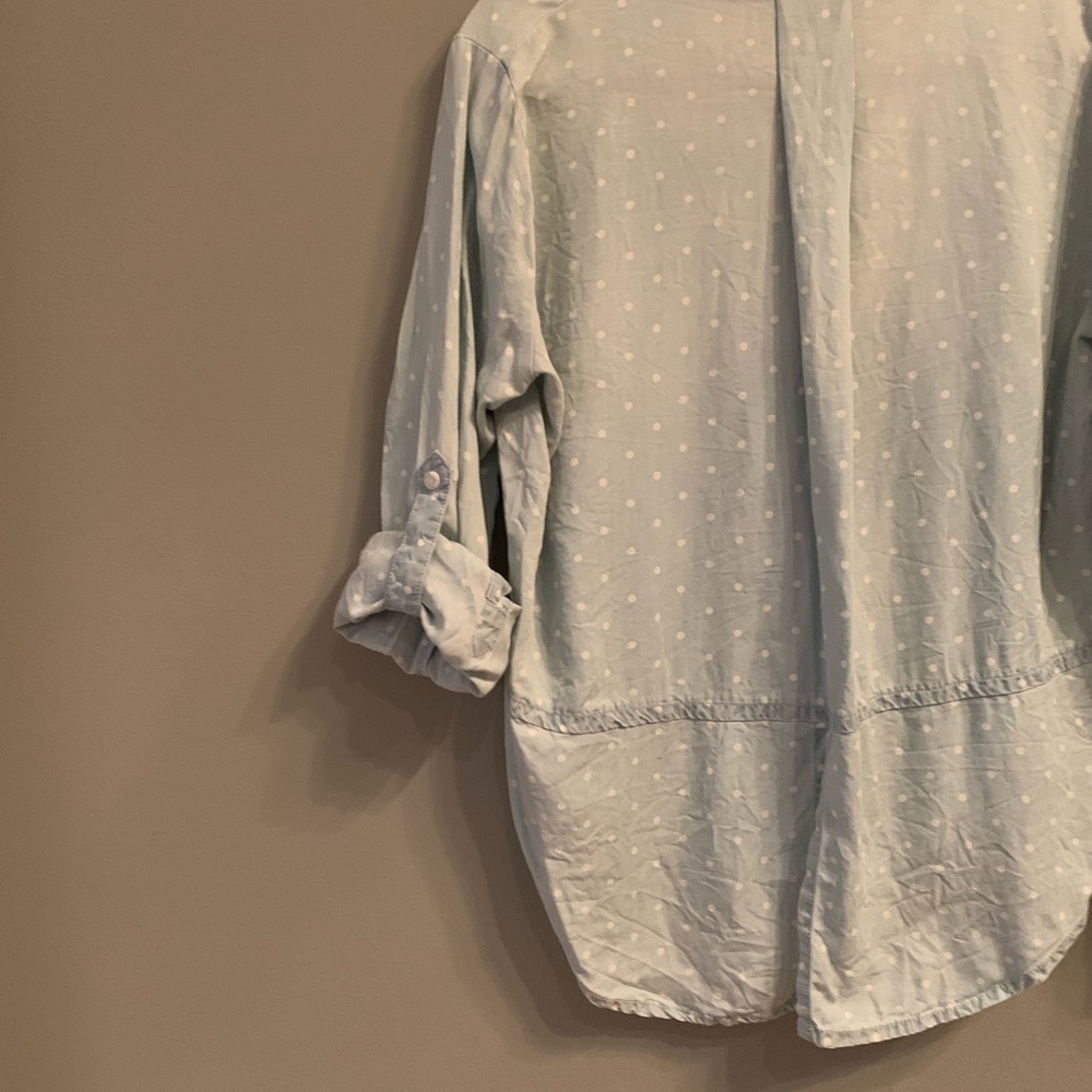 Chambray Button Down Shirt With Polka Dots In Gre… - image 8
